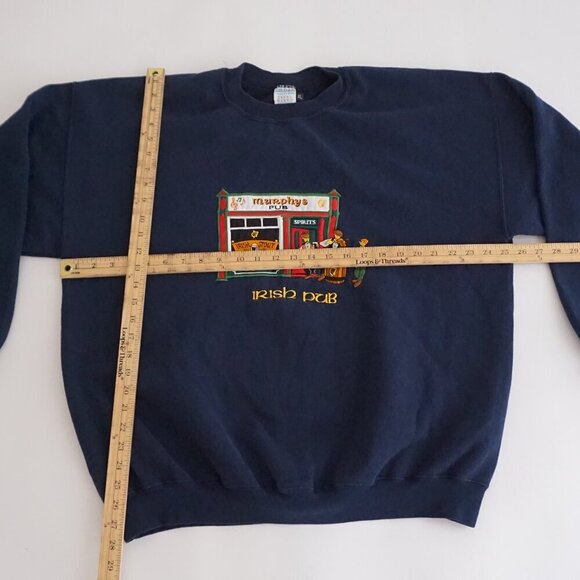 VTG Gildan Navy Heavyweight Cotton Murray's Pub Irish Pub Crewneck Sweater XL - Picture 3 of 10